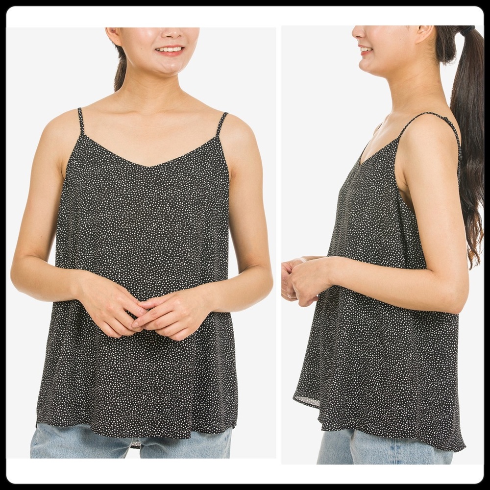 Double Layered V-Neck Camisole Polka Dot Adjustable Straps